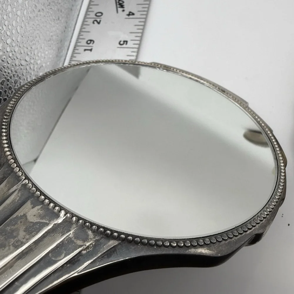 Vintage 3pc Vanity Set‎ Art Deco Silver Tone Hand Mirror Hair Brush Comb Shell